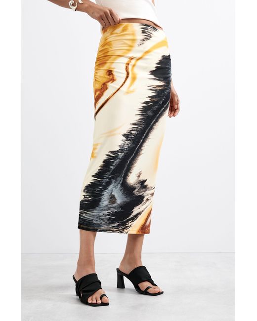 Desigual Yellow Knit Printed Skirt, Viscose