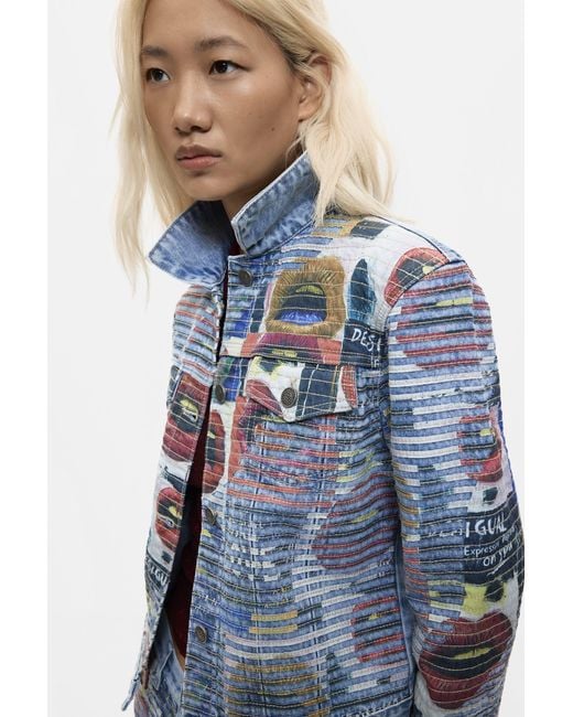 Desigual Blue Printed Denim Jacket 100% Cotton, Cotton