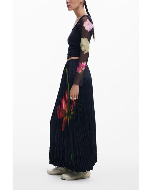 Desigual Blue Wrinkled Texture Skirt, Polyester