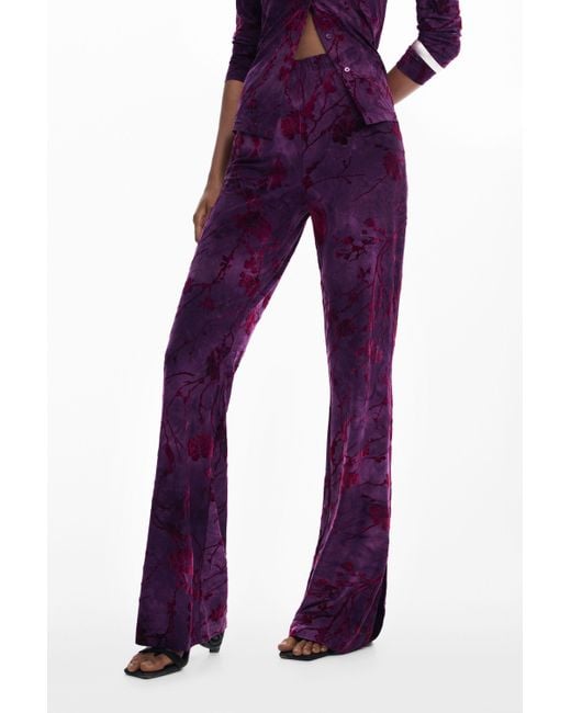 Desigual Purple Flared Textured Fluid Pants