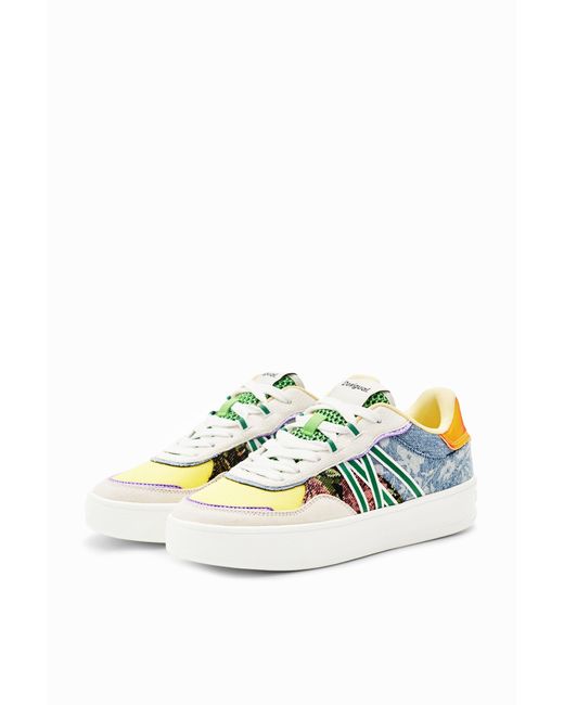 Desigual Blue Patchwork Platform Sneakers