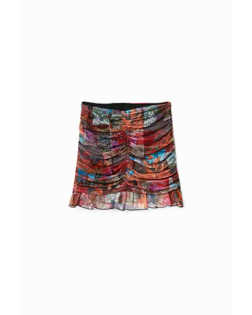 Minifalda Drapeada Patch Floral Desigual de color Multicolor