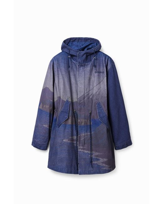Desigual Blue Detachable Padded Parka, Cotton for men