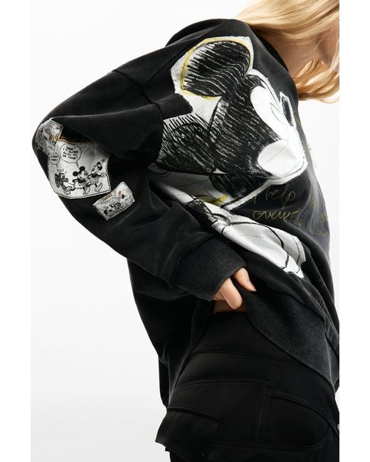 Desigual Black Sweatshirt Mickey Y Minnie Mouse, Cotton