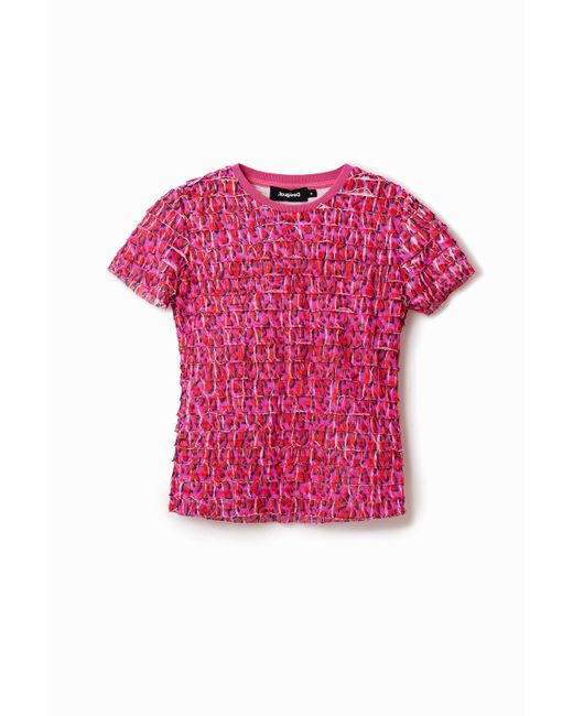 Desigual Pink Cropped Animal Print T-shirt