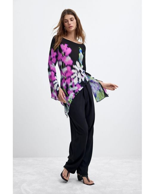 Desigual Black Asymmetric Printed Blouse M. C. Lacroix, Viscose