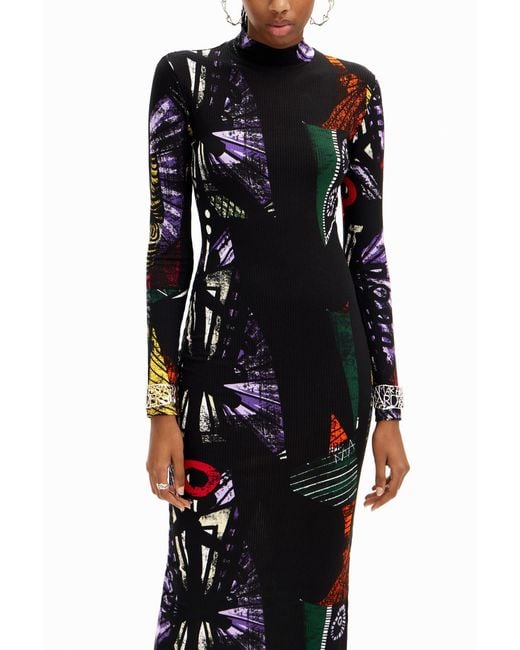Desigual Black Christian Lacroix Arty Midi Dress, Viscose