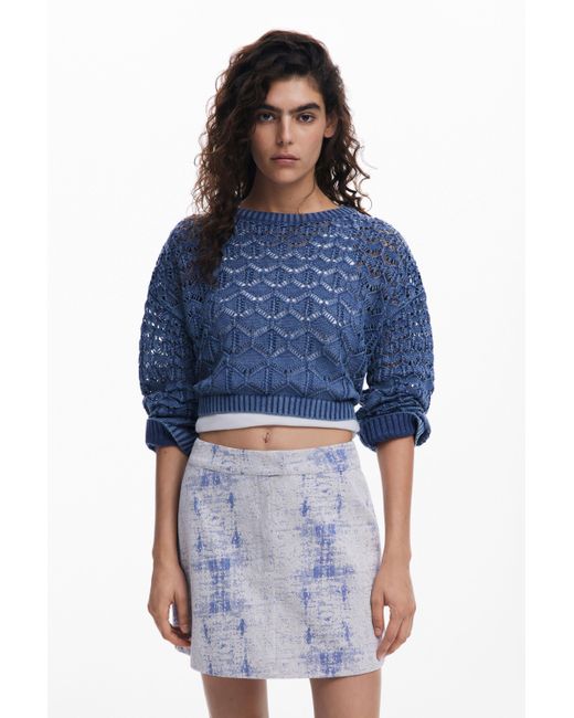 Jersey Cropped Calados Desigual de color Blue