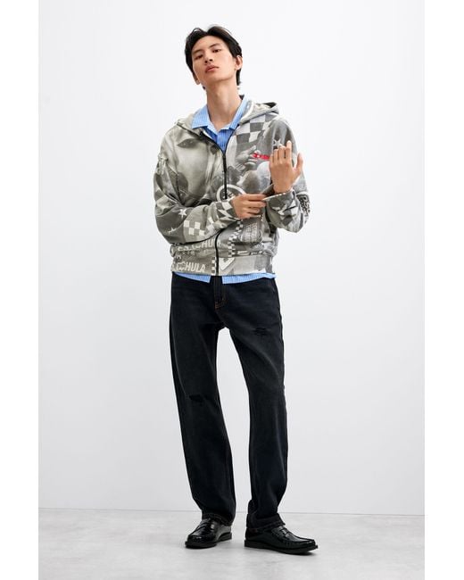 Desigual Gray Printed Sweatshirt, Cotton for men