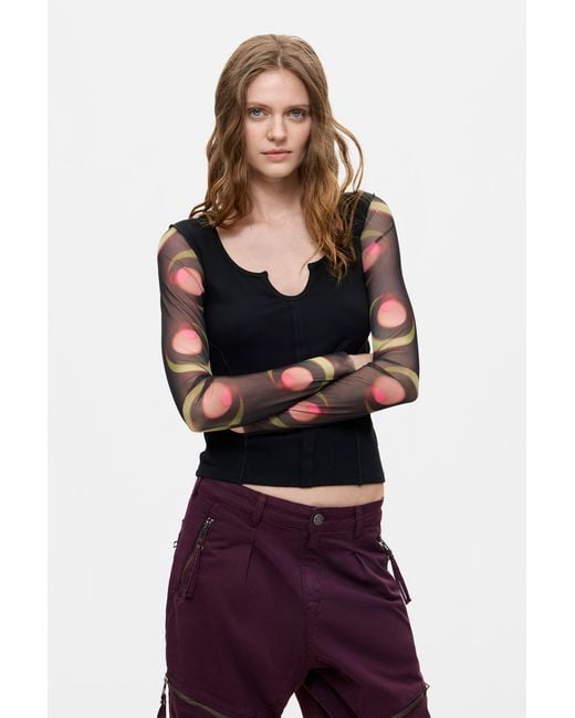 Desigual Black Printed Long-Sleeve T-Shirt