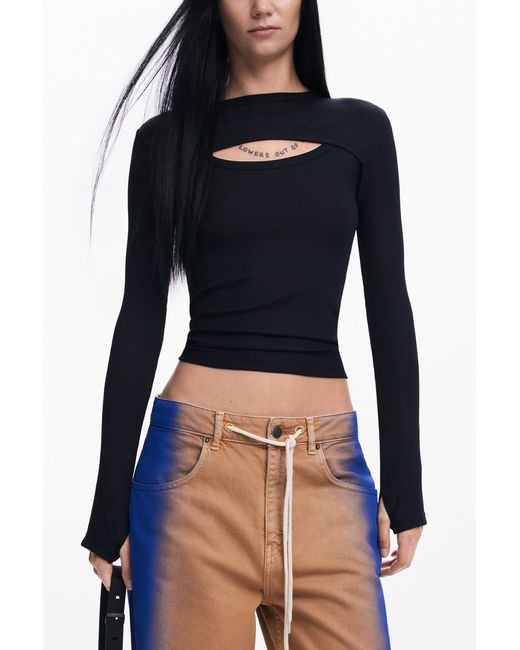 Desigual Black Maitrepierre Cutout Neckline T-Shirt, Polyamide