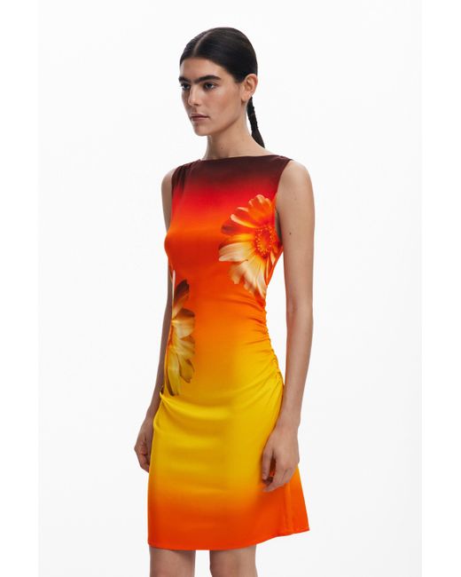 Desigual Orange Asymmetrisches Kleid Mit Farbverlauf