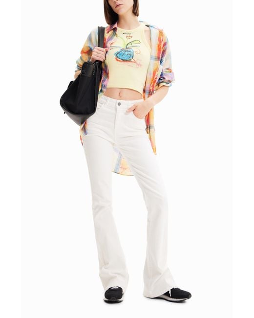 Desigual White Long Flare Jeans, Cotton