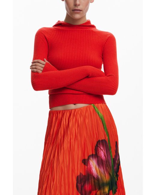 Desigual Red Floral Texture Skirt, Polyester