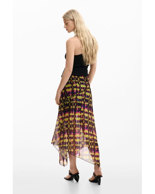 Desigual Green Asymmetrical Printed Skirt, Polyester