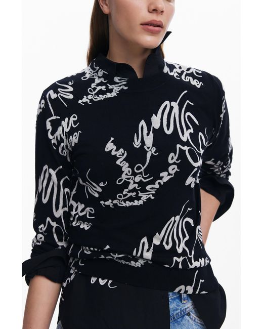 Desigual Blue Fine Lettering Sweater