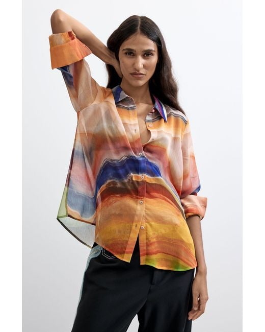 Desigual Orange Printed Long Sleeve Blouse, Polyester