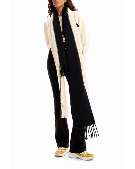 Desigual Black Asymmetric Two-Tone Scarf, Polyester