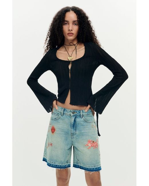 Desigual Blue Printed Denim Bermuda