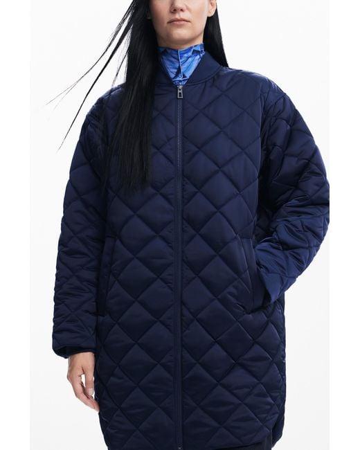 Desigual Blue Long Padded Coat, Polyester