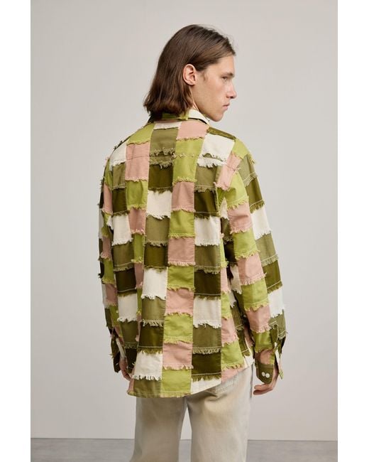 Desigual Green Patchwork Checkered Shirt, Cotton for men