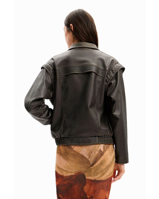 Desigual Black Leather-effect Detachable Sleeve Jacket