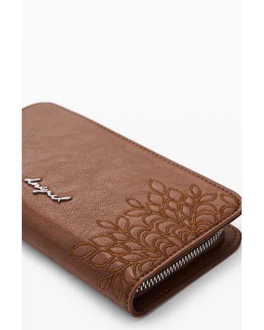 Desigual Brown Medium Embroidered Wallet, Polyurethane