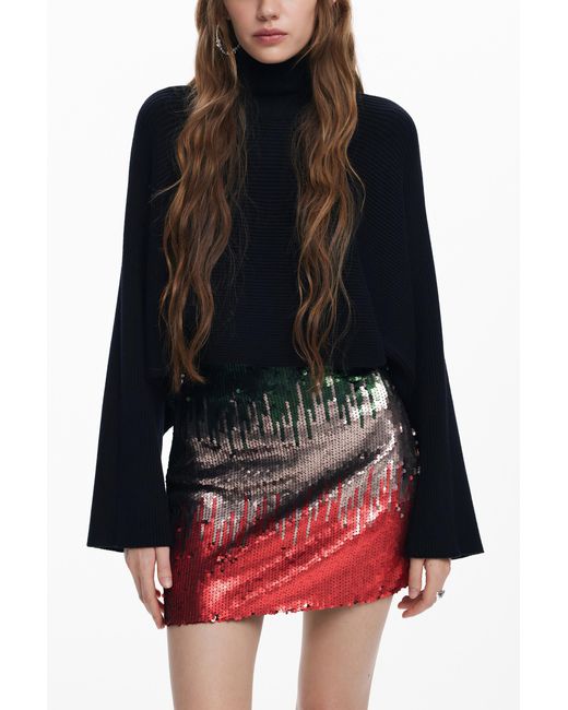 Desigual Red Sequin Miniskirt, Polyester