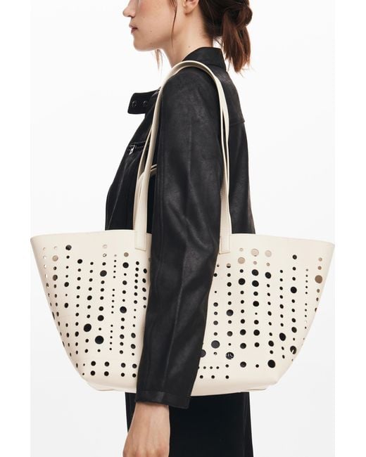 Desigual White Circle Shopper Bag, Polyurethane