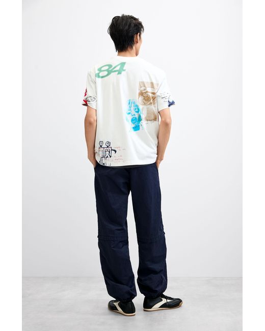 Desigual White Graphic Print T-Shirt, Cotton for men
