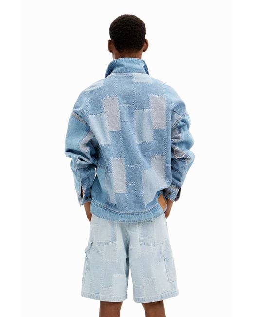 Desigual Blue Patchwork Denim Jacket for men