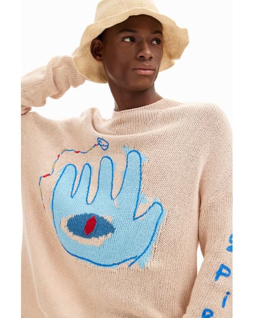 Desigual Blue Hamsa Hand Sweater for men