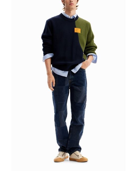 Desigual Blue Two-Tone Combination Jumper, Cotton for men