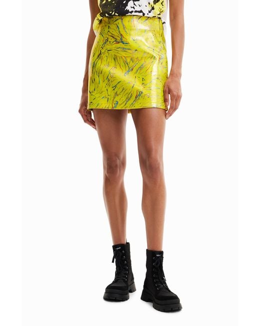 Desigual Yellow Arty Slim Mini Skirt, Polyurethane