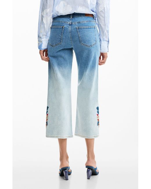 Desigual Blue Embroidered Culotte Jeans, Cotton