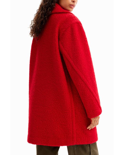 Desigual Red Double-Breasted Bouclé Coat, Polyester