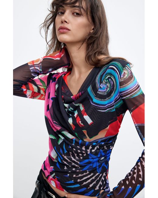 Desigual Multicolor Printed Knit T-Shirt M. C. Lacroix, Polyester