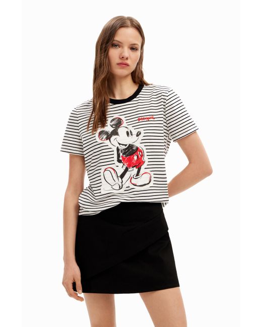 Desigual White Striped Mickey Mouse T-shirt