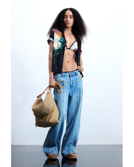 Desigual Blue Tropical Shirt, Viscose