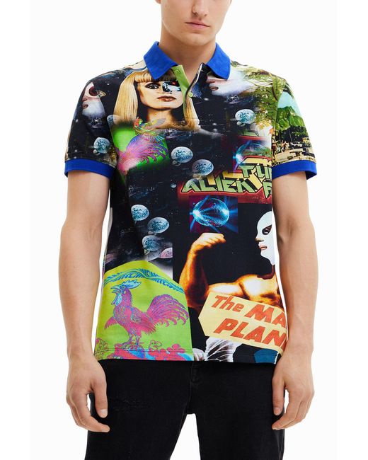 Desigual Multicolor Alien Collage Polo Shirt for men