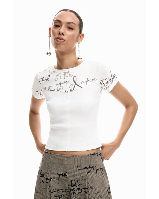 Desigual White T-Shirt Rib Lettering, Cotton