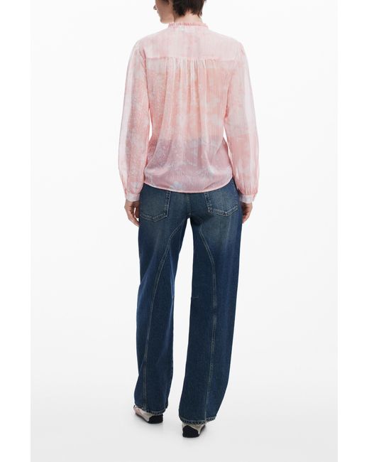 Desigual Pink Ruffled Blouse, Polyester