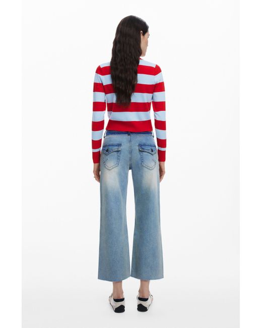 Desigual Red Two-Tone Double Waist Jeans