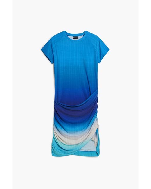 Desigual Blue Short Dress With Draped Skirt, Polyester