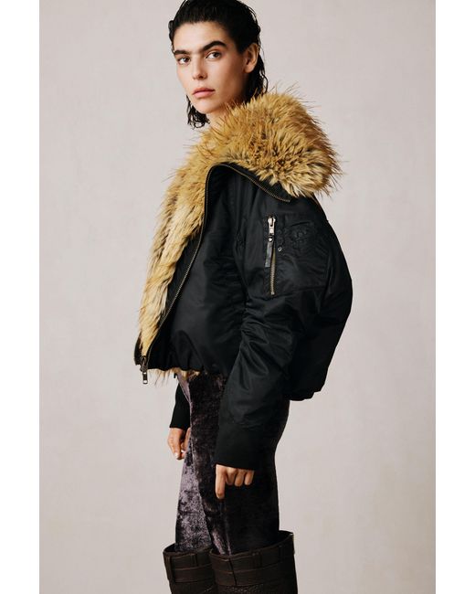 Desigual Blue Oversize Studio Fur Jacket, Polyamide