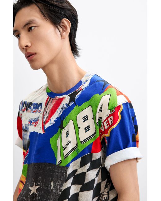 Desigual Red Printed Racing T-Shirt, Cotton for men