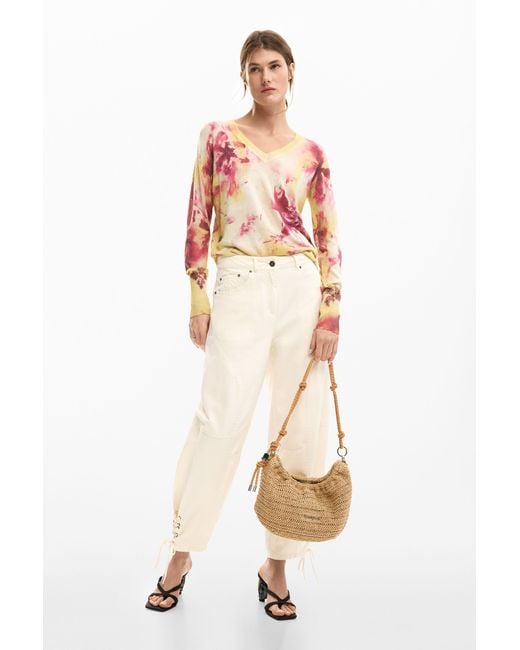 Desigual Red Fine Floral Sweater