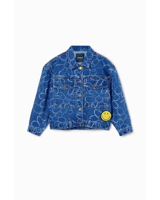Desigual Blue Smiley Originals Denim Trucker Jacket