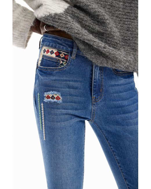 Desigual Blue Slim Embroidered Jeans