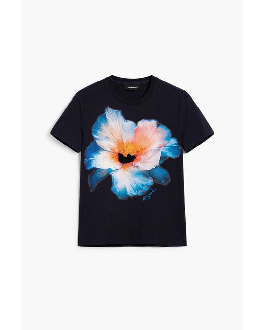 Desigual Blue Big Flower T-Shirt, Cotton